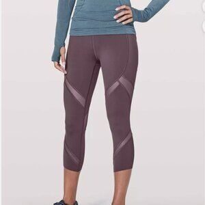 Lululemon On Pace Crop Leggings Mid-Rise Tight Running 3/4 Purple 4 Mesh